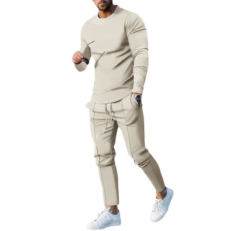 Herren nan eng anliegendes Langarmshirt aus Baumwollstretch mit Rundhalsausschnitt und körperbetonter Passform Echo Archiv