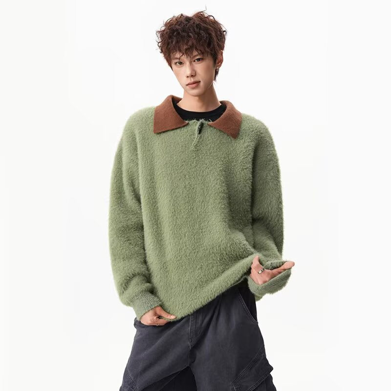 Herren Moderner Grobstrickpullover mit Stehkragen Echoarchiv