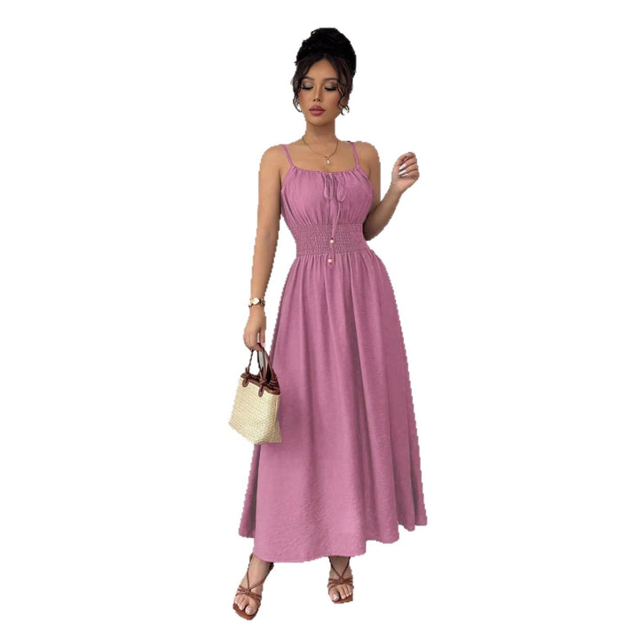 Damen Midikleid mit Smokbund, Spaghettiträgern und Bindekordel Echo Archiv