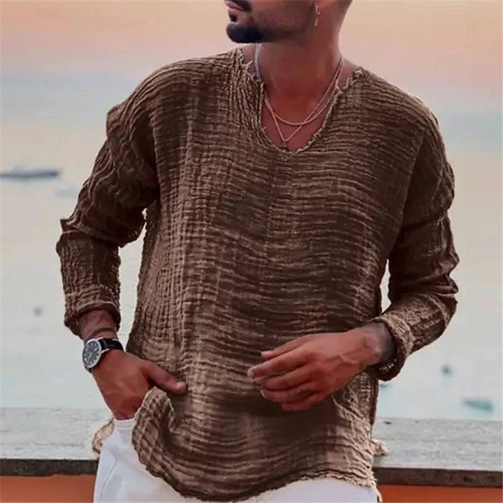 Herren lässiges V-Neck Leinenhemd Echoarchiv