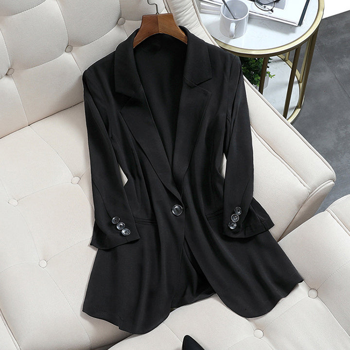 Damen Leichter taillierter Longblazer mit fallendem Saum und Paspeltaschen Echo Archiv