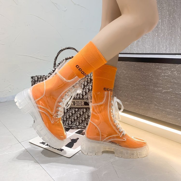 Damen transparente Plateaustiefelette mit sockenähnlichem Strickschaft und Profilsohle – Varelle