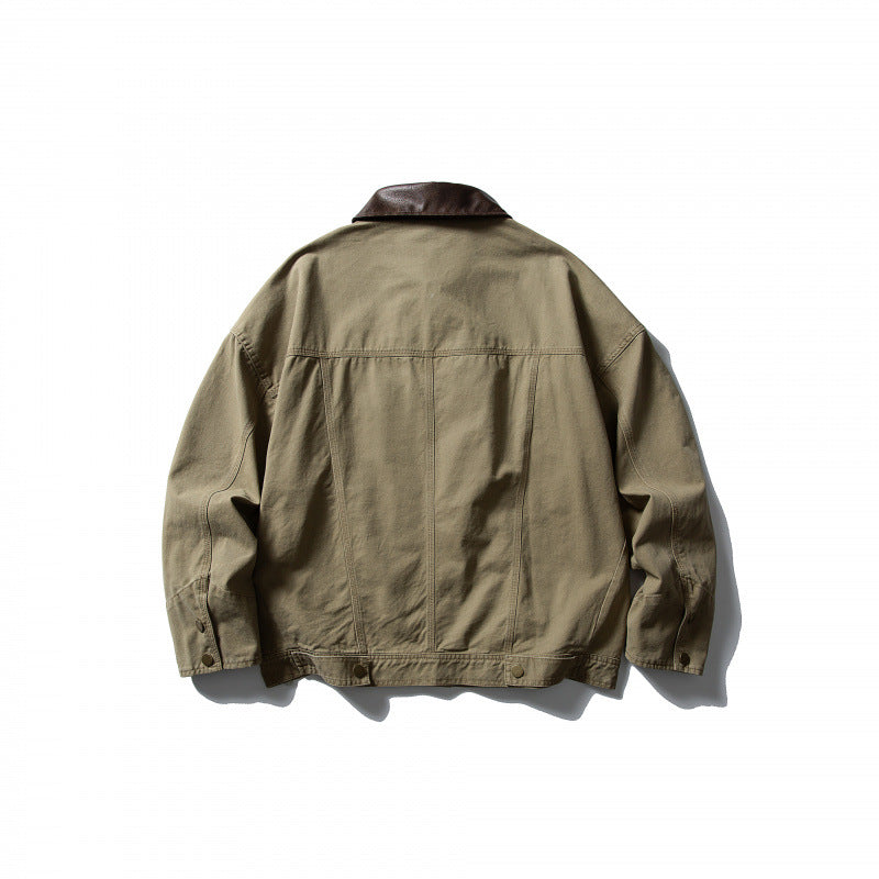 Herren Boxy-Canvasjacke mit Lederkragen und Overshirt-Silhouette Echo Archiv