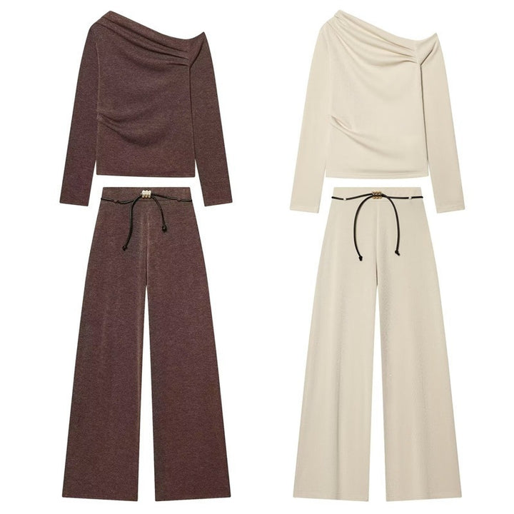 Damen asymmetrischer Feinstrick-Pullover mit Wasserfallkragen und taillierter Silhouette Echo Archiv