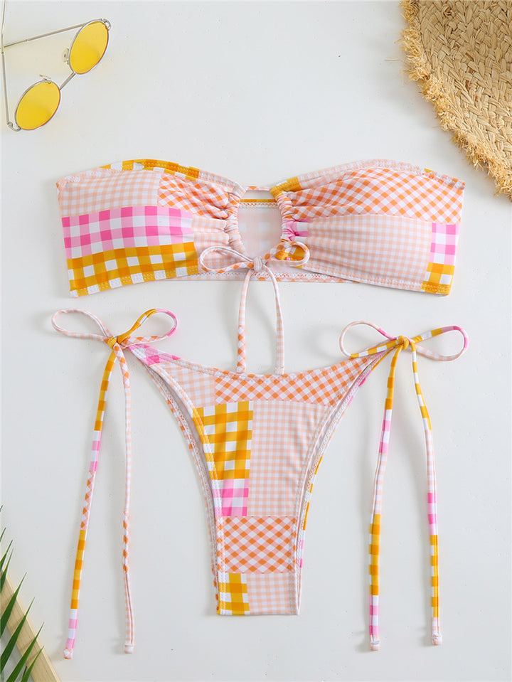 Damen Bikini-Set mit verspieltem Karomuster und verstellbaren Bindebändern Echo Archiv