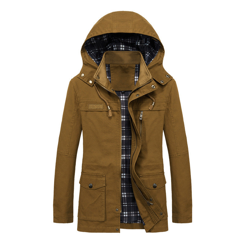 Herren leichter Kapuzen‑Fieldparka aus Baumwollmix mit karierter Innenfütterung Echo Archiv