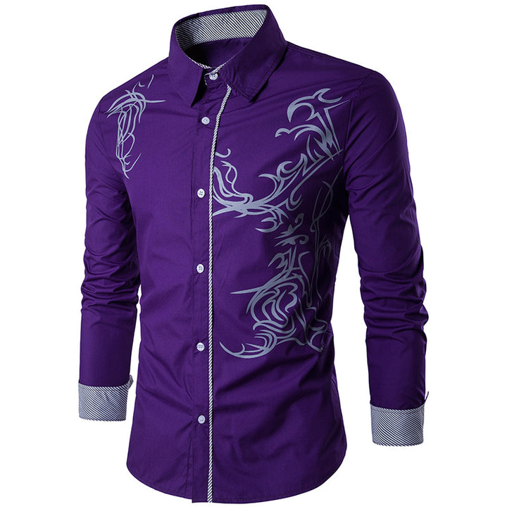 Herren nan figurbetontes Hemd mit Tribal-Print, verdeckter Knopfleiste und Kontrastkragen Echo Archiv