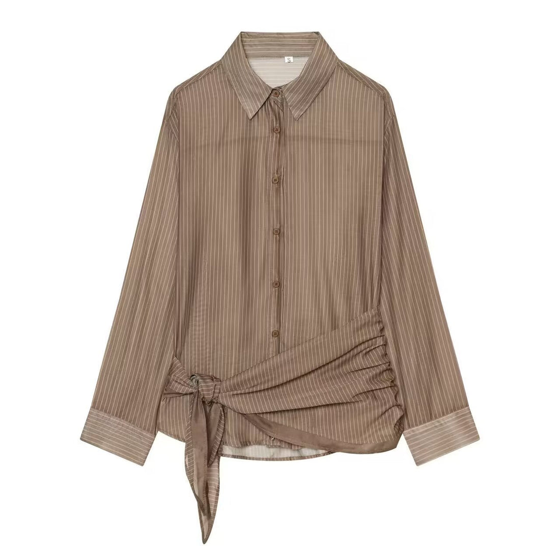 Damen Nadelstreifen-Seidenoptik-Bluse mit seitlicher Knotendetail Echoarchiv