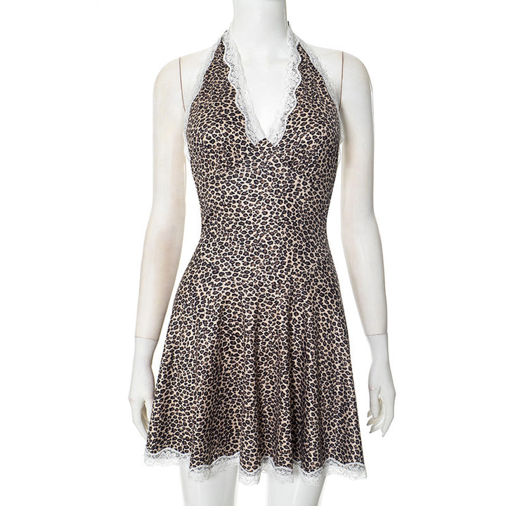 Damen Neckholder-Kleid mit elegantem Spitzenbesatz und modischem Leopardenmuster Echo Archiv