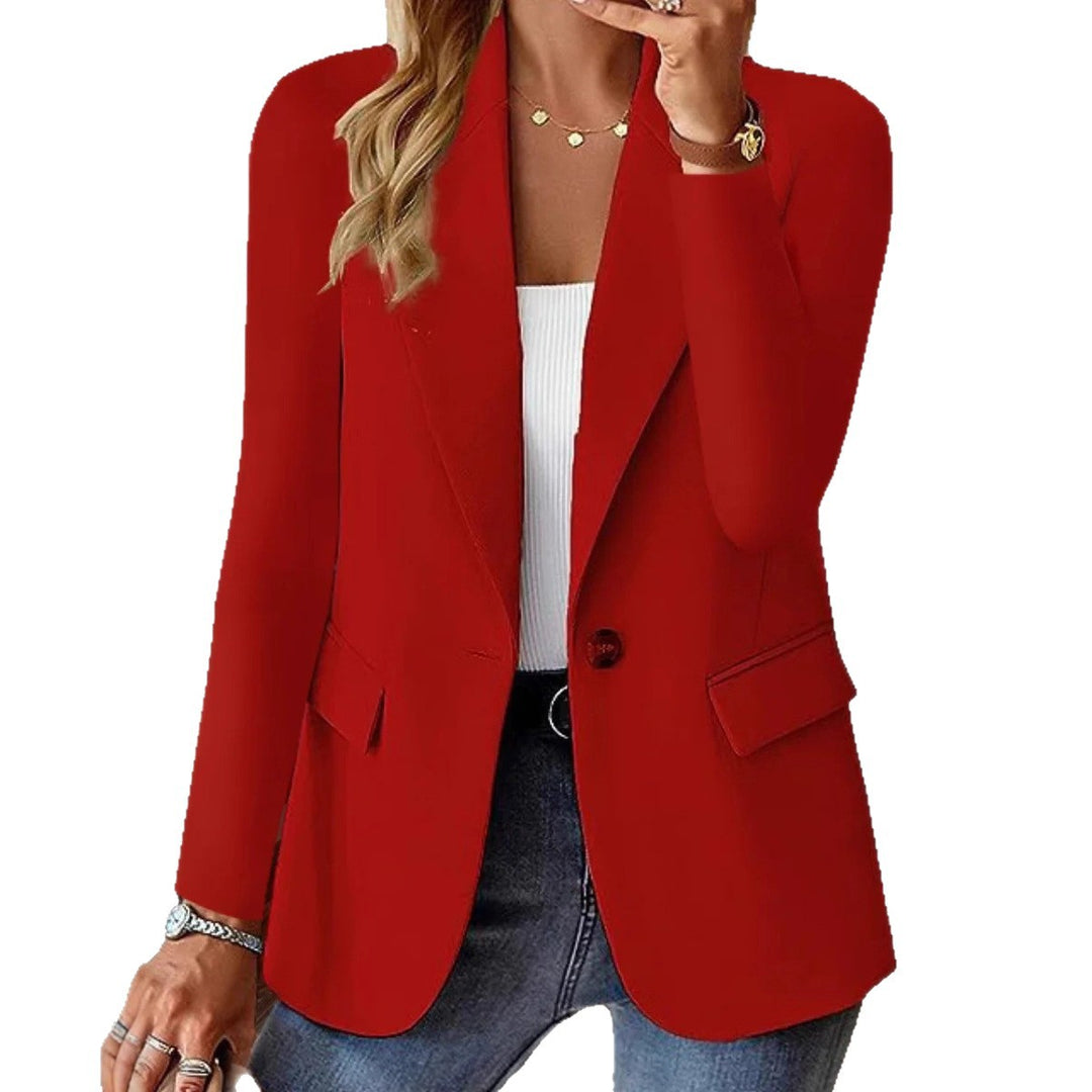 Damen Taillierter Single-Button-Blazer mit fallendem Revers und Pattentaschen – Valéne
