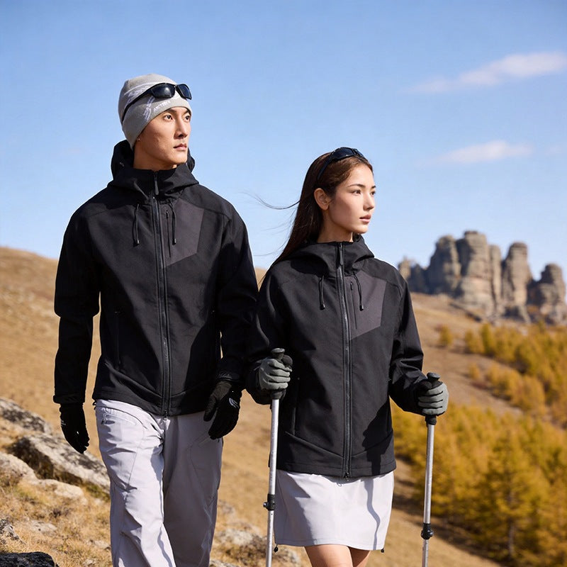 Unisex Softshell Outdoorjacke mit Kapuze, winddicht und elastisch Echoarchiv