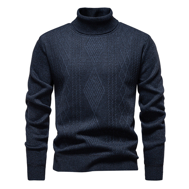 Herren nan Feinstrick-Rollkragenpullover mit strukturierter Zopfmuster-Struktur und körpernahem Schnitt Echo Archiv
