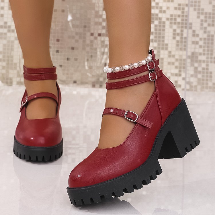 Damen Mary-Jane-Schuhe mit profiliertem Plateau, klobigem Blockabsatz und verstellbaren Riemen – Lioré