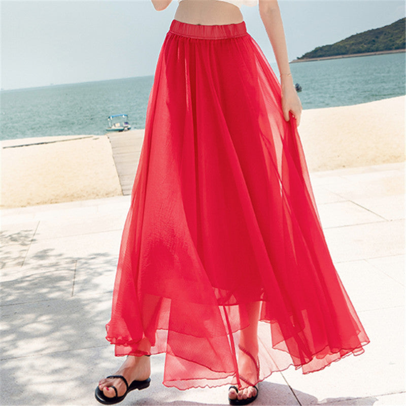Damen nan fließender Maxirock aus Chiffon mit elastischem Bund und mehrlagigem Volant Echo Archiv