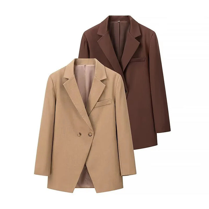 Damen längerer Zweireiher-Blazer mit Reverskragen, Brustleiste und leicht taillierter Silhouette – Valéne