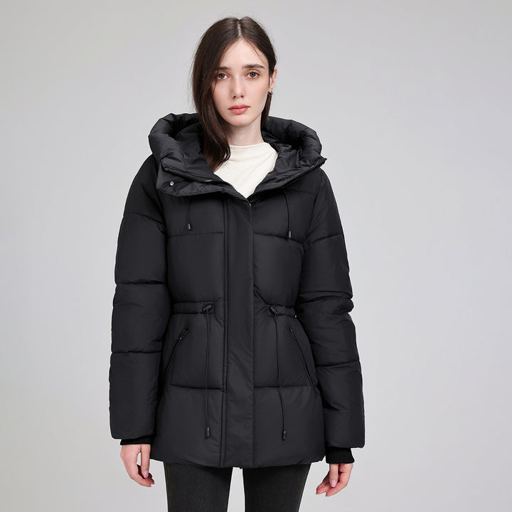 Damen Wattierter Mid‑Length Parka mit Kapuze, Taillenzug und Reißverschlusstaschen Echo Archiv