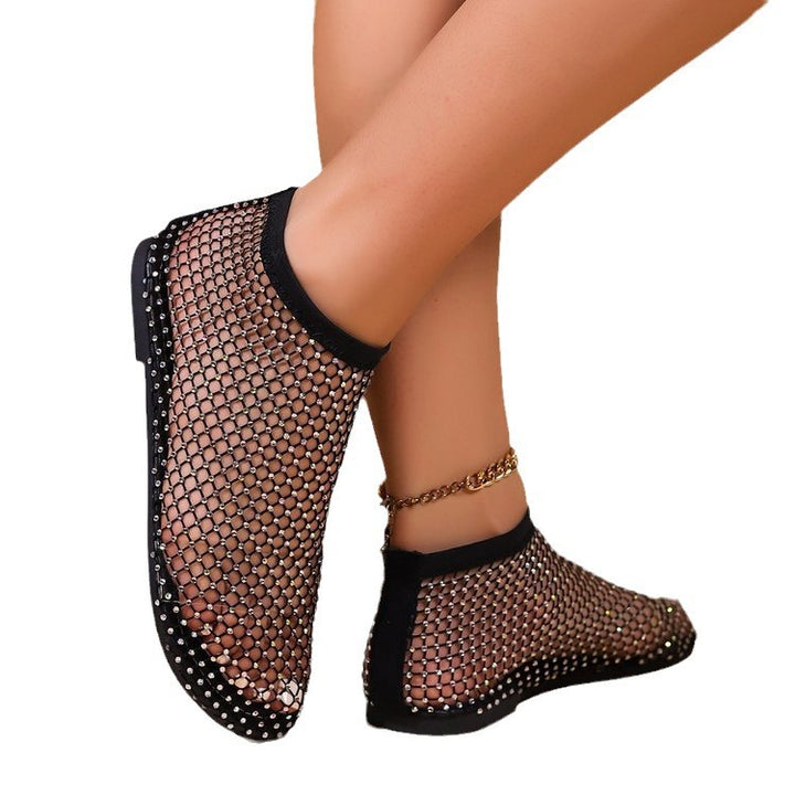 Damen Strick-Netz-Ballerinas mit Schmucksteinbesatz und sockenähnlichem Schaft – Lioré