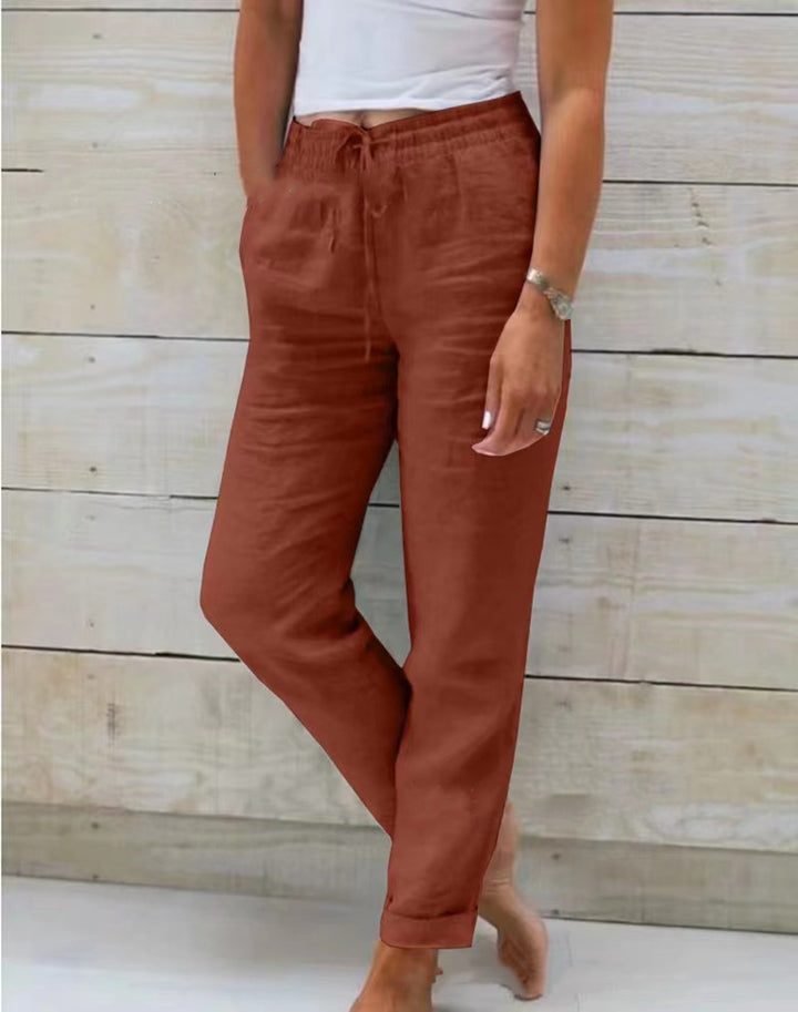 Damen nan lässige Leinenhose mit elastischem Bund und Kordelzug Echo Archiv
