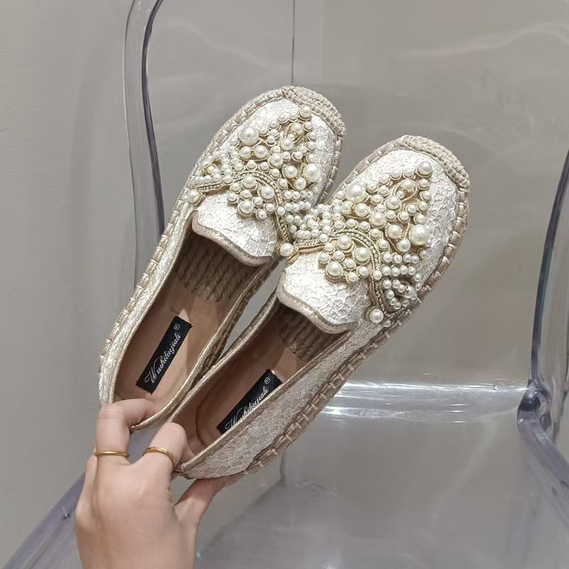 Damen bestickte Espadrilles mit handverzierten Perlenapplikationen – Lioré