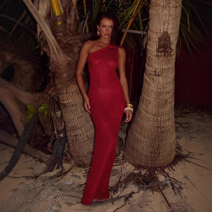 Damen Elegantes asymmetrisches Maxikleid aus Netz Echo Archiv