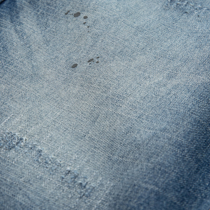 Damen locker geschnittene hochtaillierte Jeans im Used-Look mit ausgefransten Details und Ziernähten Echoarchiv