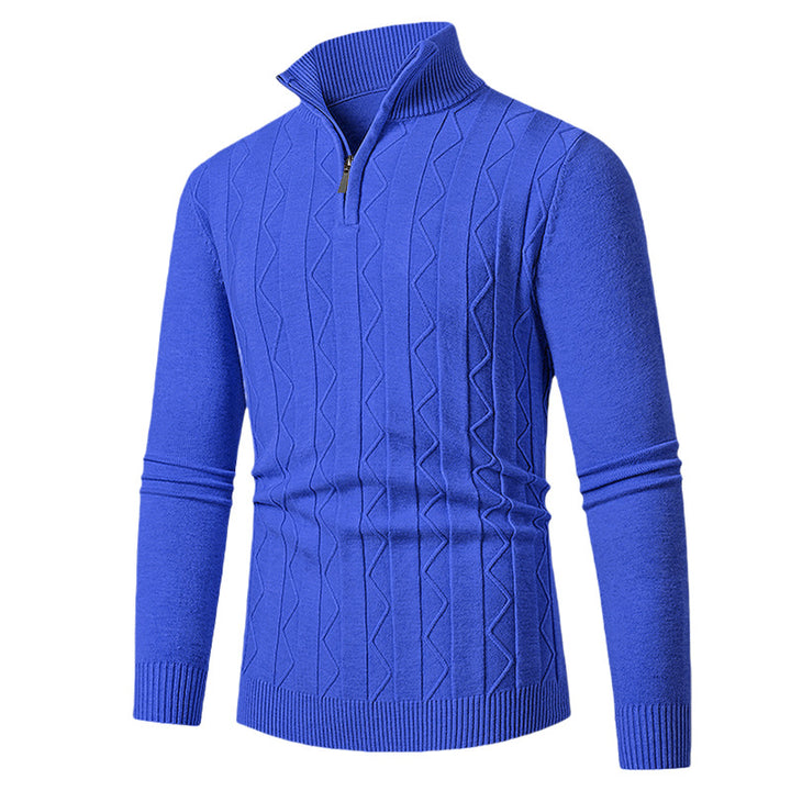 Herren Pullover mit modernem Stehkragen und strukturiertem Zopfmuster Echoarchiv