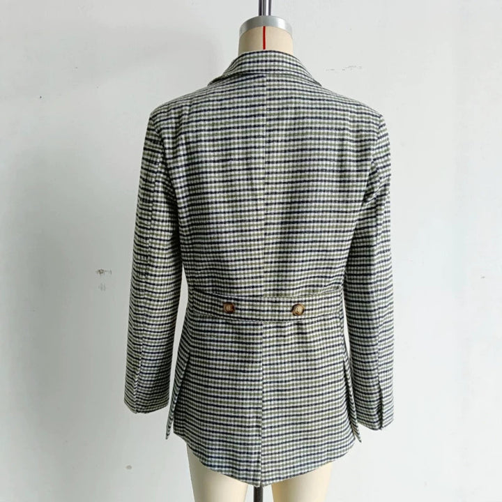 Damen Doppelreihiger Glencheck-Blazer mit taillierter Silhouette und kontrastiertem Innenfutter Echo Archiv