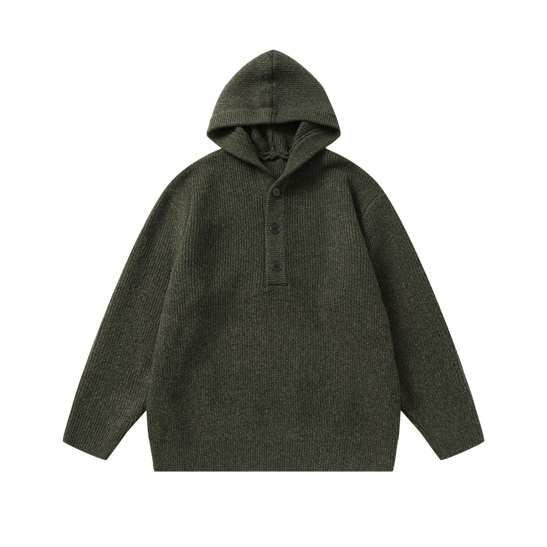Unisex Gerippter Strick-Hoodie mit Halbknopfblende und Oversize-Schnitt Echoarchiv