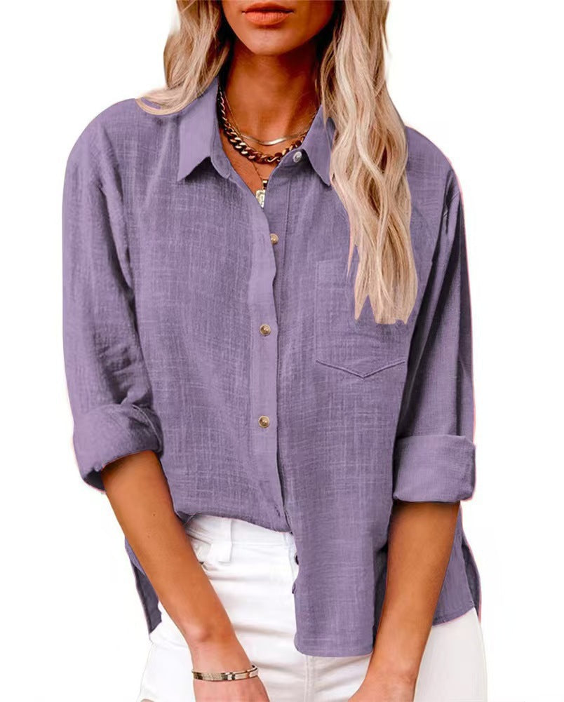 Damen nan oversized Leinen-Baumwollmix Hemdbluse mit Brusttasche und krempelbaren Ärmeln Echo Archiv