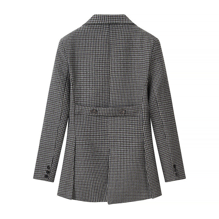 Damen Zweireihiger Hahnentritt-Blazer mit asymmetrischem Schwalbenschwanz-Saum Echo Archiv