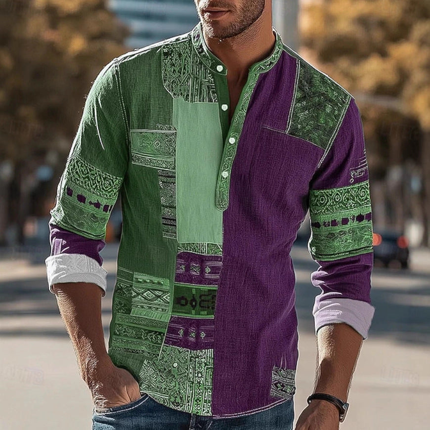 Herren Patchwork-Hemd mit modernem Design und einzigartigen Mustern Echoarchiv