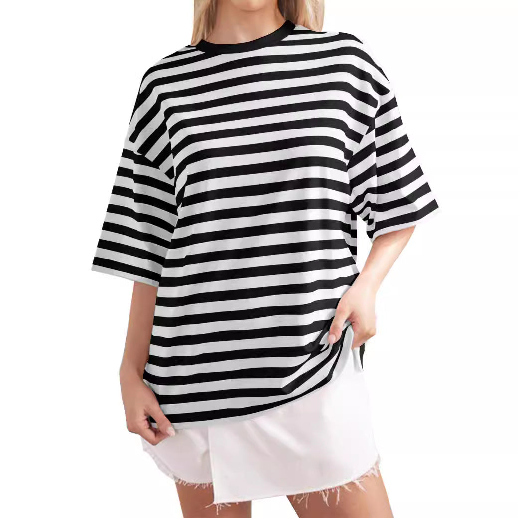 Damen Lässiges Oversized T-Shirt mit breiten Streifen Echoarchiv