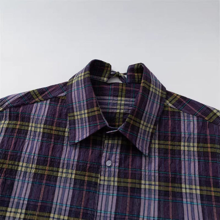 Damen Oversize-Karobluse aus leichter Baumwollmischung mit diagonalem Brusttaschen-Detail Echoarchiv