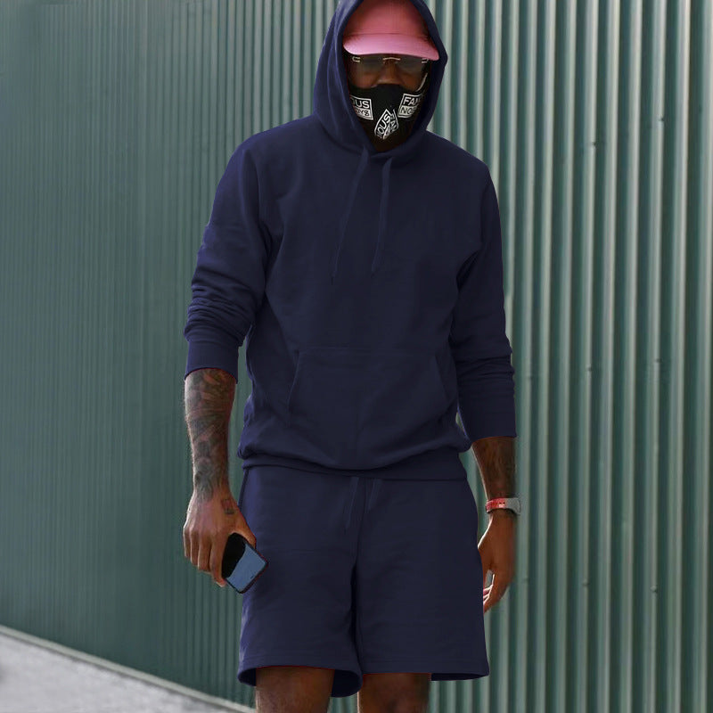 Herren lässiges Hoodie- und Shorts-Set aus atmungsaktivem Material und elastischem Bund Echoarchiv