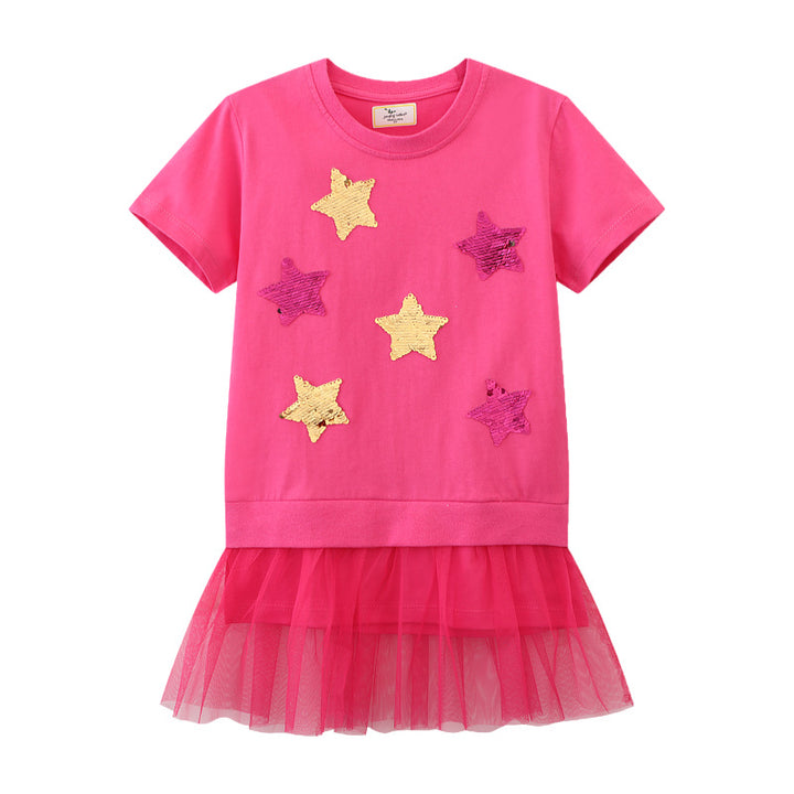 Mädchen Tüllkleid mit schillernden Sternenapplikationen Echo Archiv
