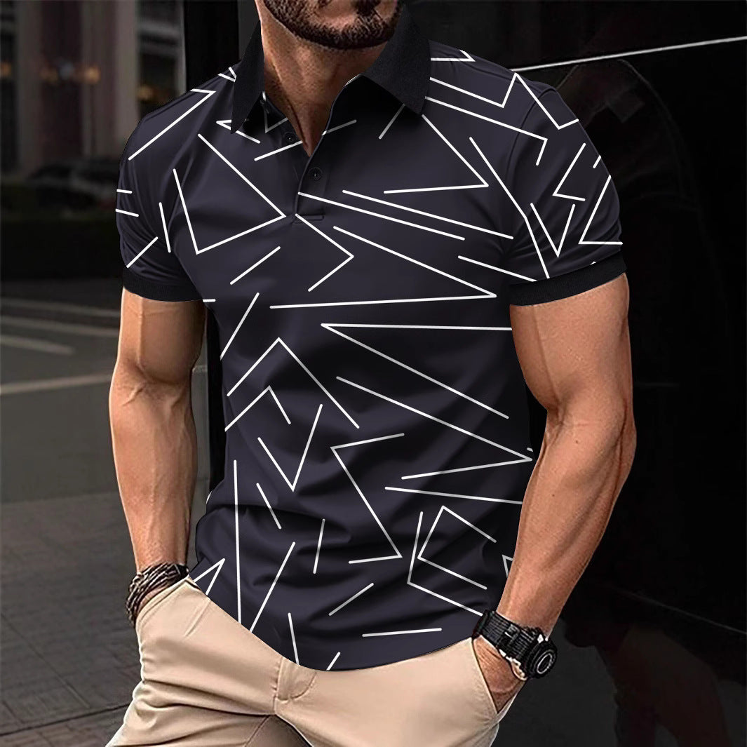 Herren Poloshirt mit modernem geometrischem Muster und atmungsaktiven Eigenschaften Echoarchiv