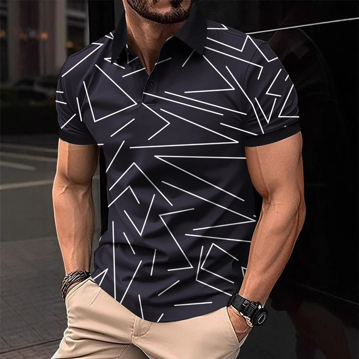 Herren Poloshirt mit modernem geometrischem Muster und atmungsaktiven Eigenschaften Echoarchiv