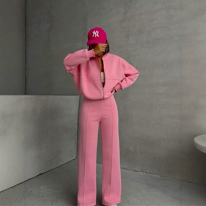 Damen nan Oversize Reißverschlussjacke mit weiter High-Waist Loungehose Set Echo Archiv