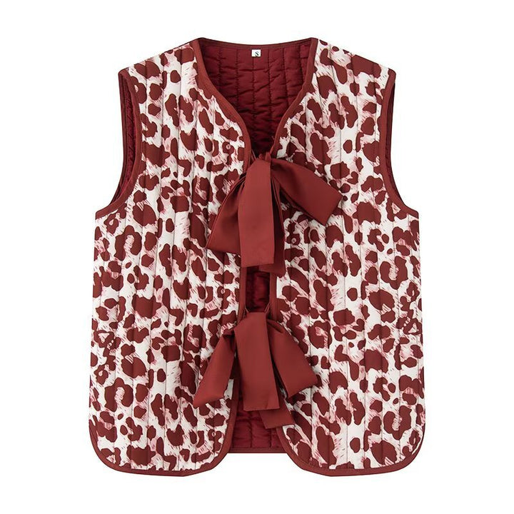 Damen nan gesteppte Weste mit dekorativem Schleifenverschluss und modischem Animalprint Echo Archiv