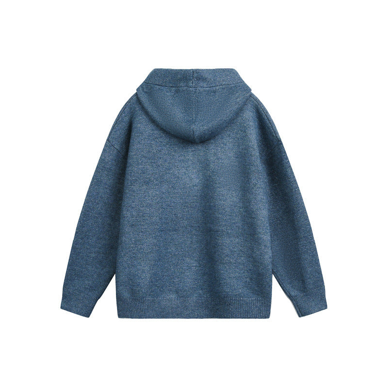 Unisex Grobgestrickter Kapuzenpullover mit halbem Reißverschluss und Boxy‑Schnitt Echoarchiv