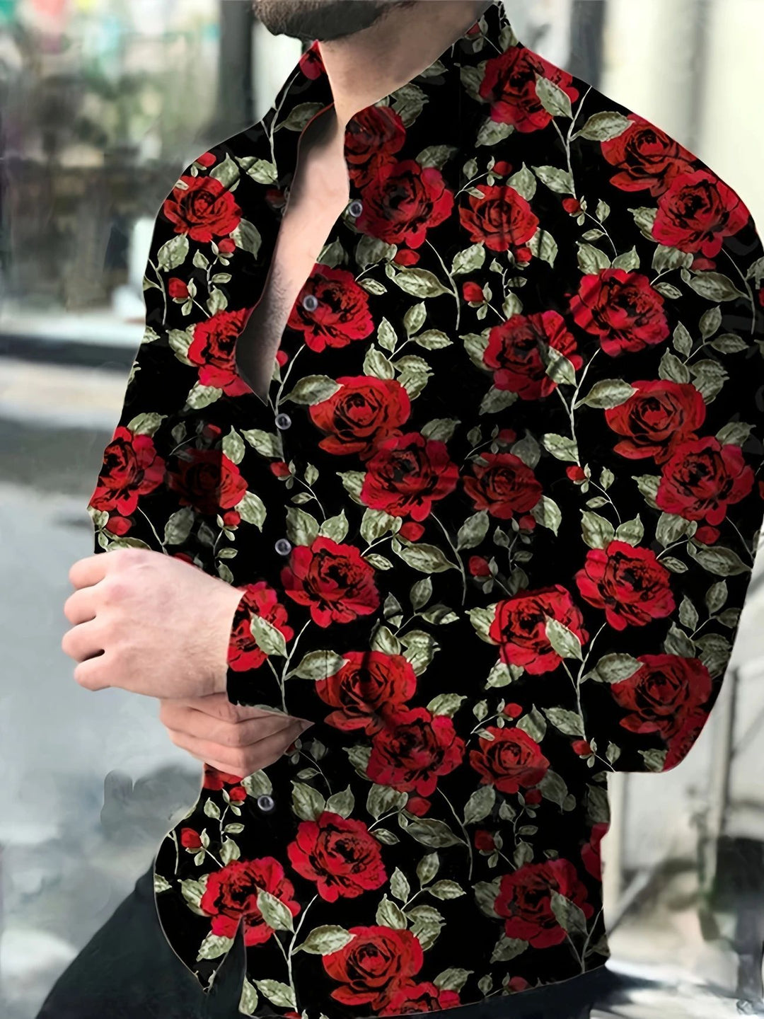 Herren Hemd mit floralen Rosenmotiven Echoarchiv