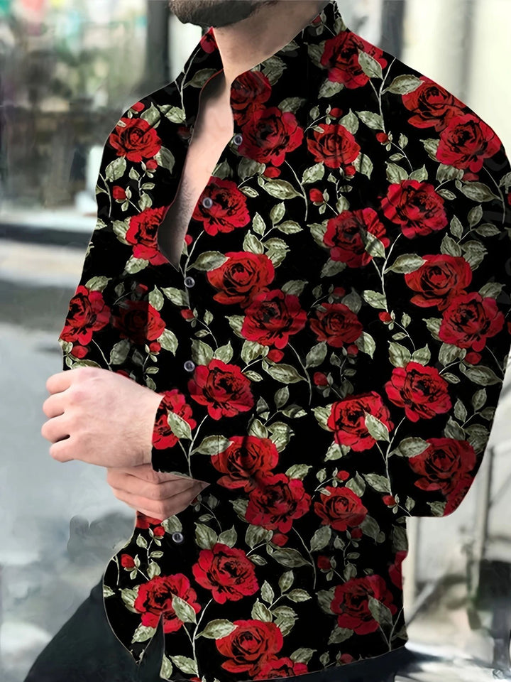 Herren Hemd mit floralen Rosenmotiven Echoarchiv