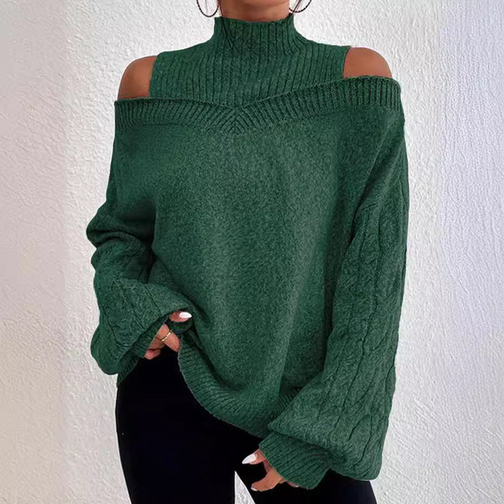 Damen nan schulterfreier Strickpullover mit Stehkragen und Zopfmusterärmeln Echo Archiv