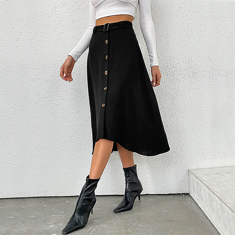 Damen Midirock mit durchgehender Zierknopfleiste, Gürtelbund und leicht ausgestellter A‑Linien‑Silhouette Echoarchiv