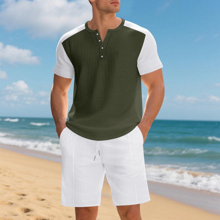 Herren lässiges Shorts- und T-Shirt-Set mit strukturierter Oberfläche Echoarchiv