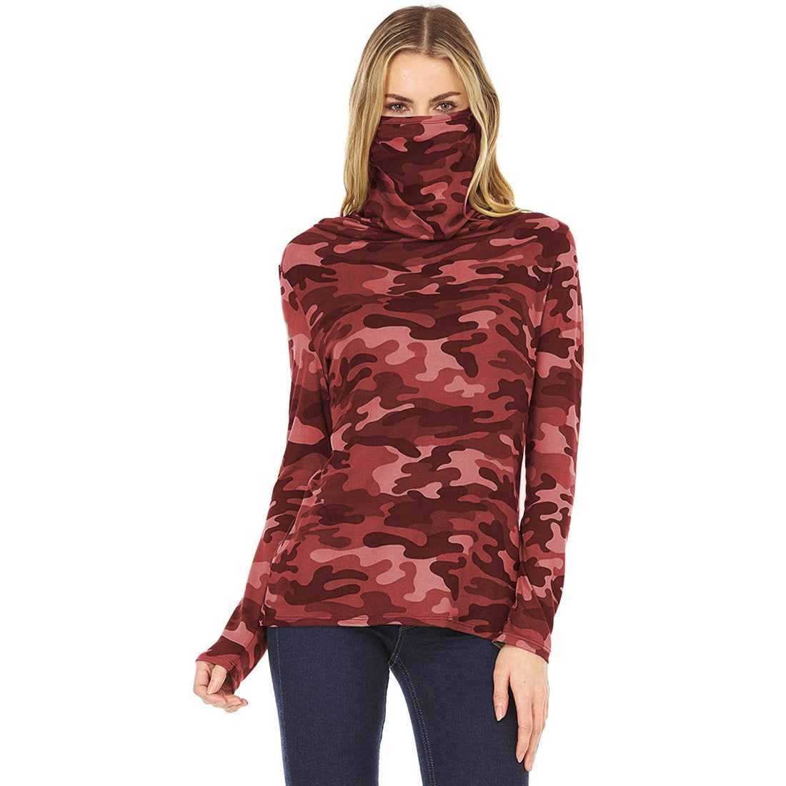 Damen Camouflage-Jersey-Longsleeve mit integriertem Schlauchkragen – Auréline