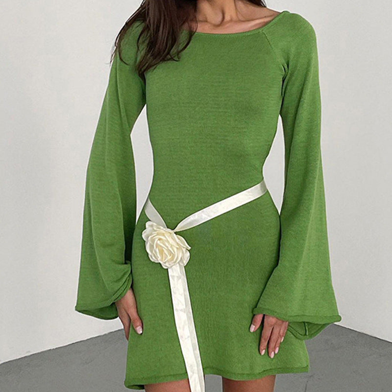 Damen lässiges Strickkleid mit weiten Ärmeln und Rundhalsausschnitt Echo Archiv