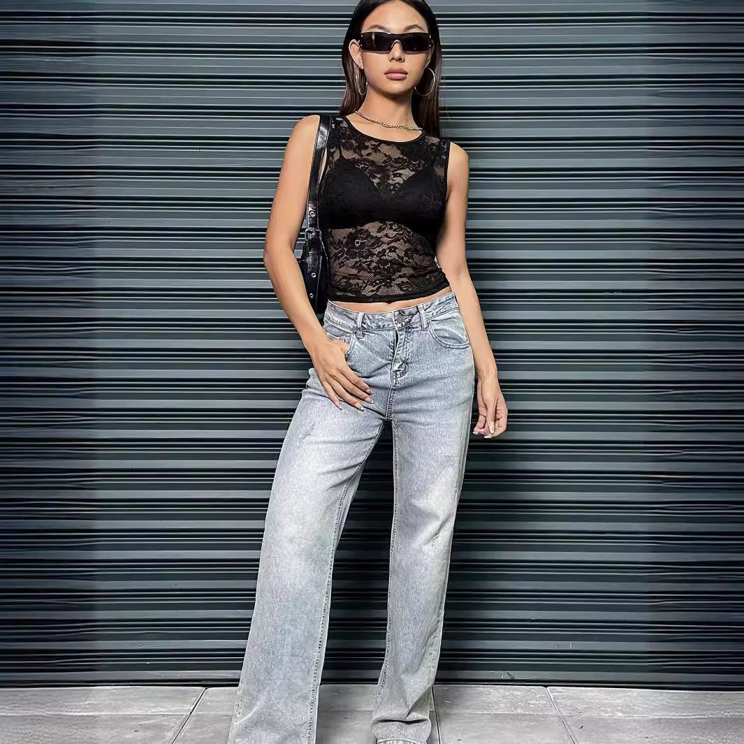 Damen nan ärmelloses bauchfreies Spitzen-Oberteil mit floralem Muster und eingearbeitetem Bustier Echo Archiv