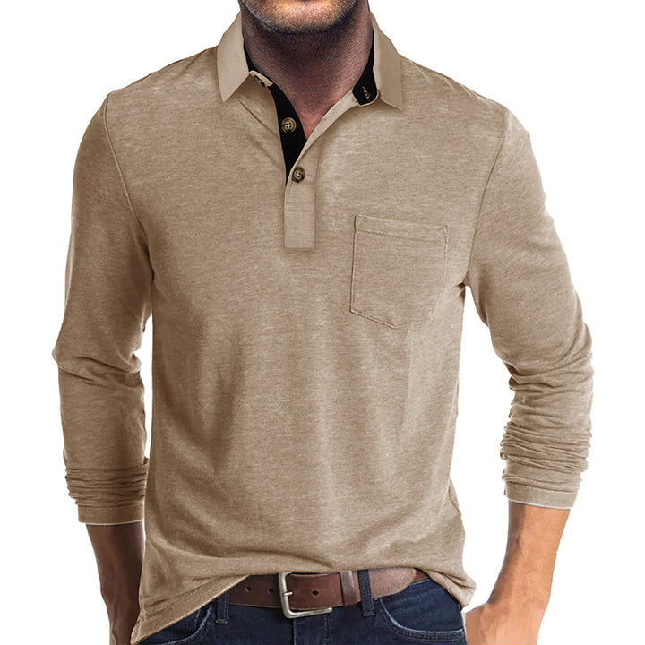 Herren Langarm Poloshirt mit modernem Kragen und Brusttasche Echoarchiv