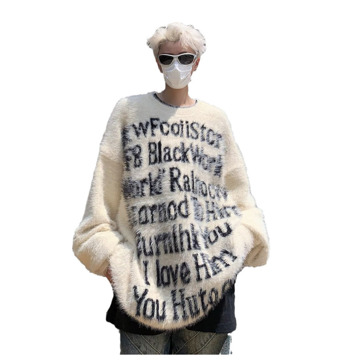 Unisex Oversized Strickpullover mit kreativem Schriftzug und gemütlichem Schnitt Echoarchiv